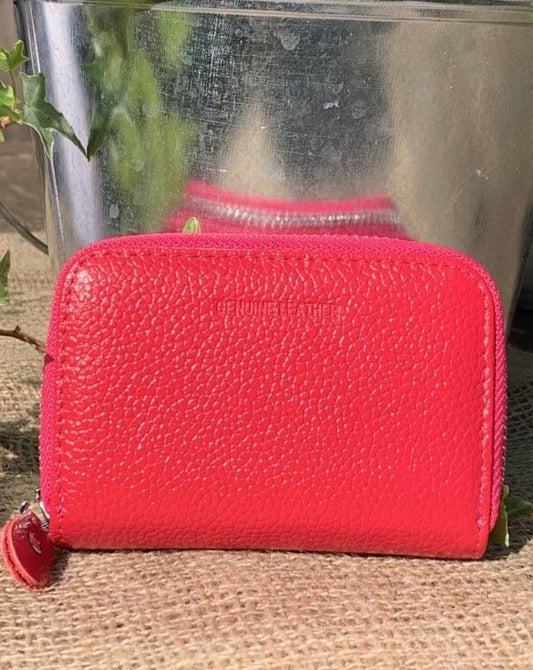 purses Leather Card Holder Purse - Fuchsia Pink