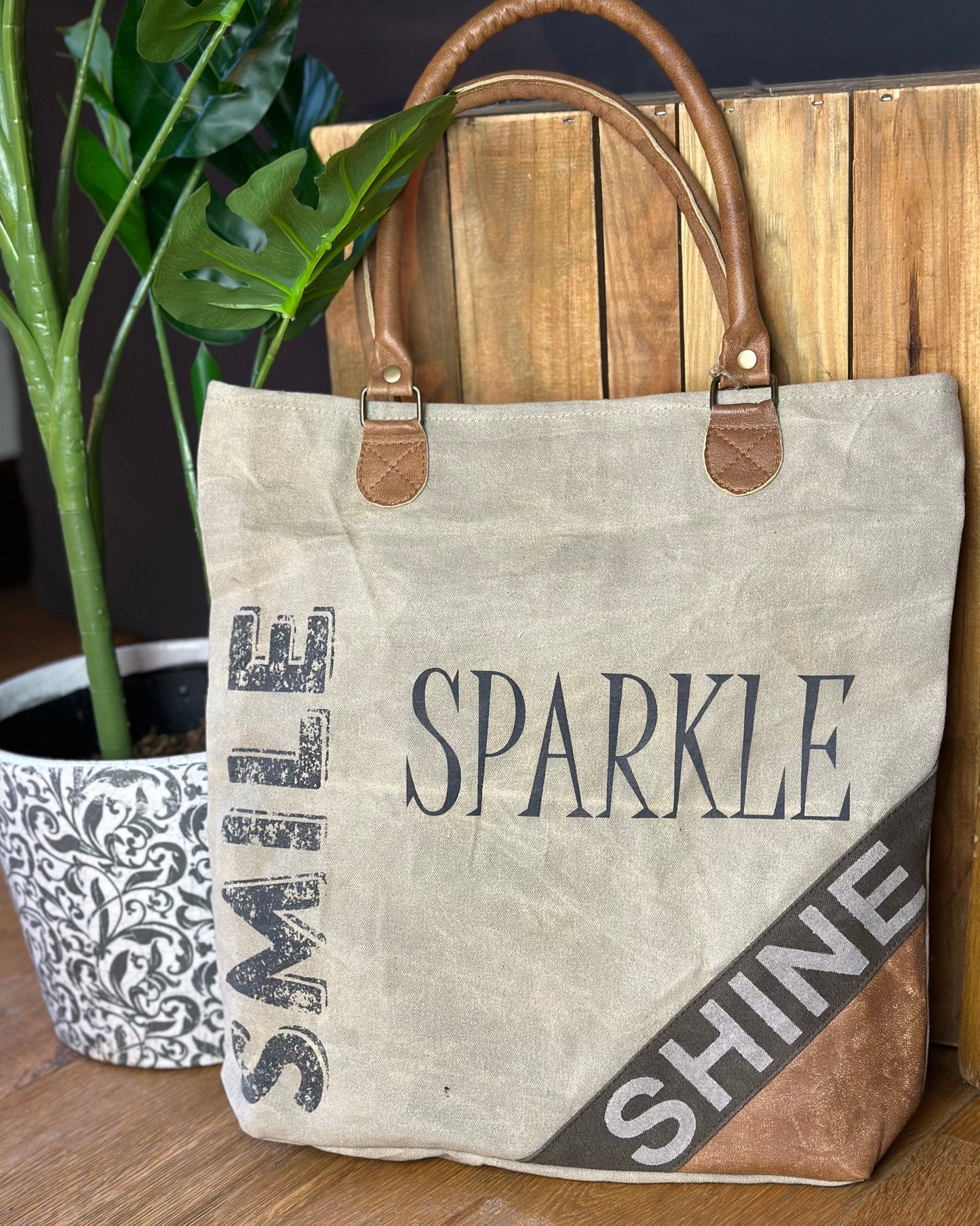 Recycled Canvas Bag - Smile,Sparkle,Shine