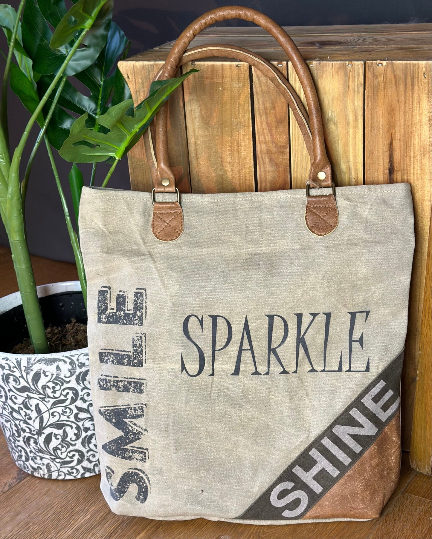 Recycled Canvas Bag - Smile,Sparkle,Shine