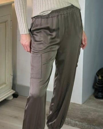Satin Cargo Style Trousers - Mocha