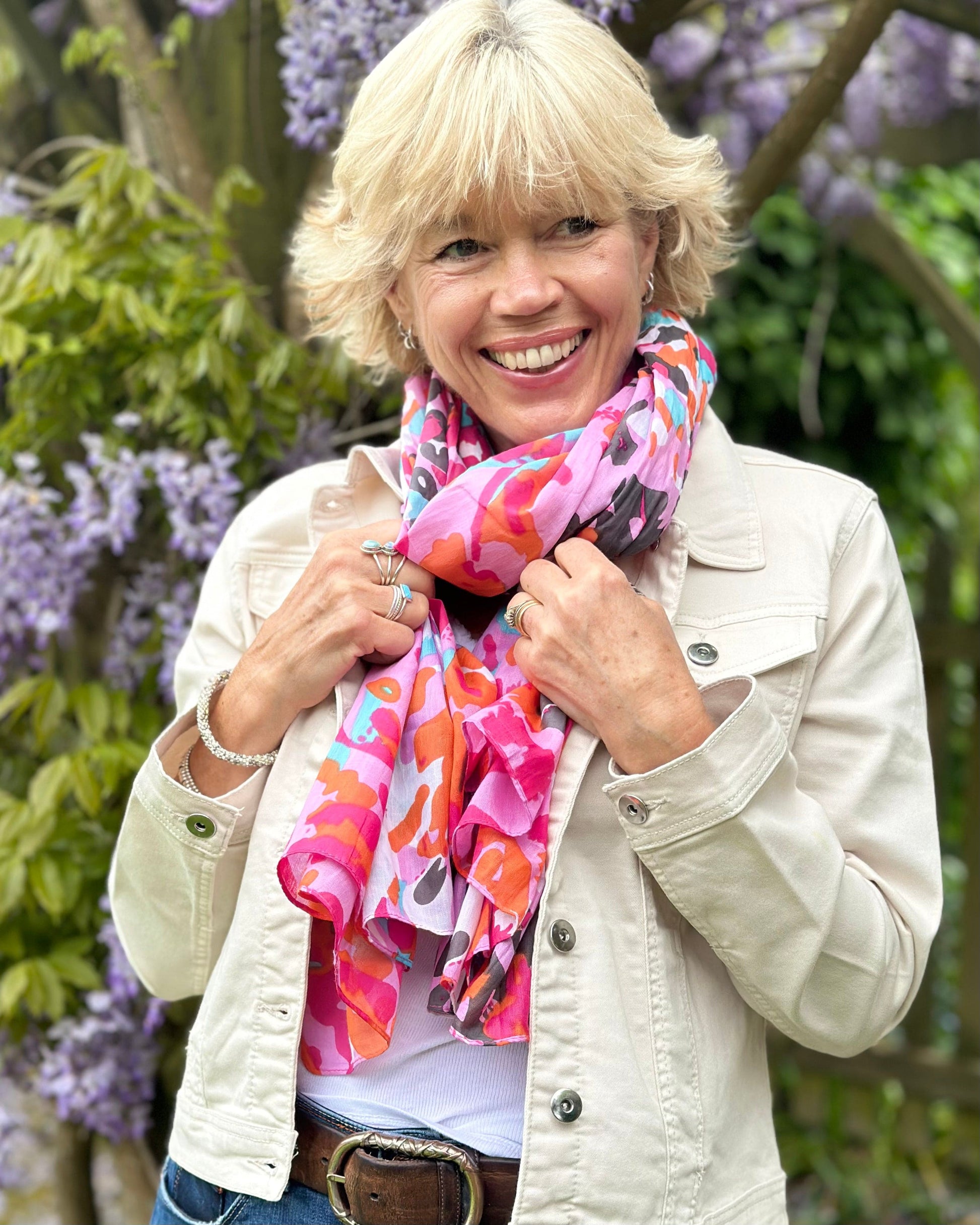 scarf Cotton Scattered Animal Print Scarf - Pink Mix