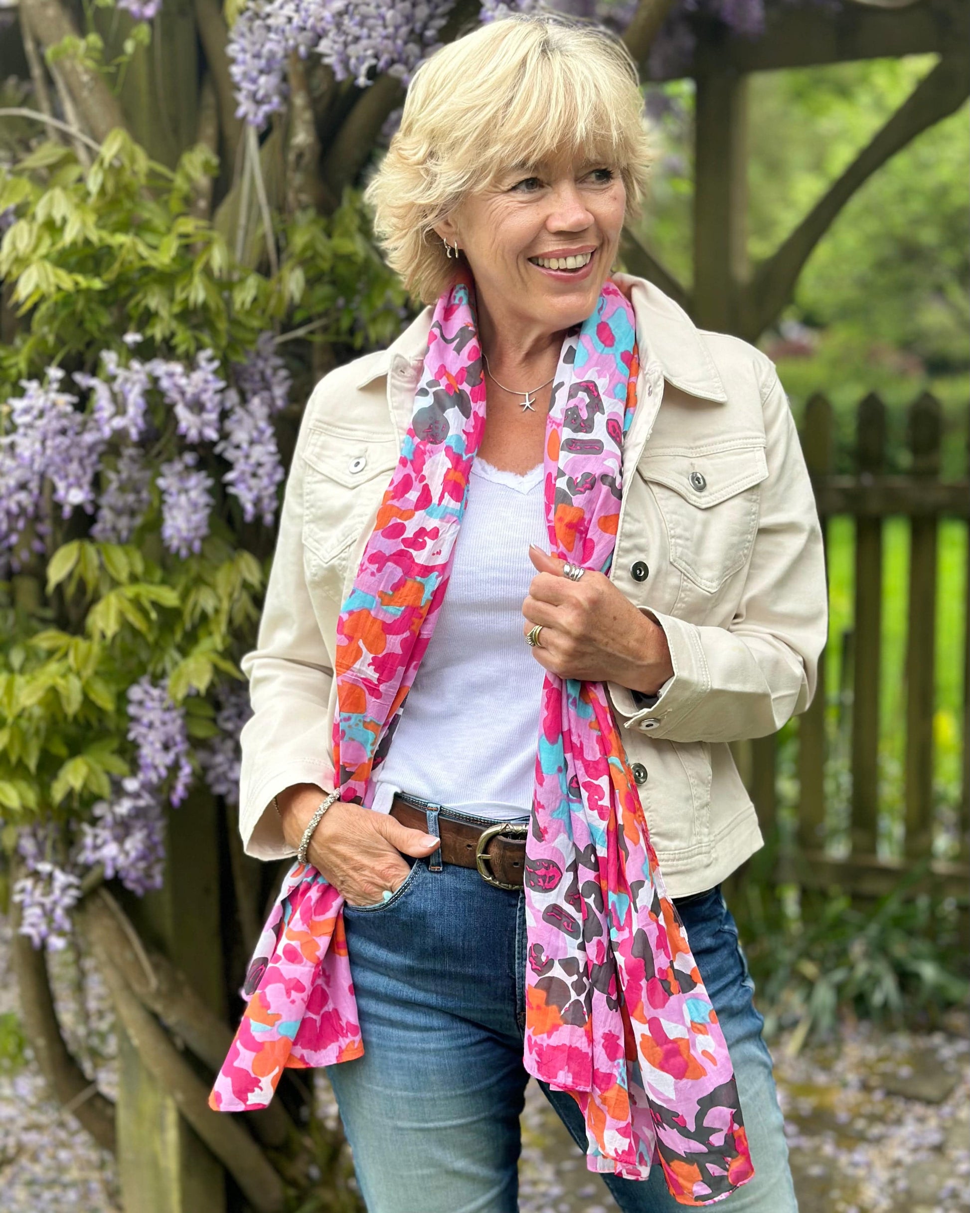 scarf Cotton Scattered Animal Print Scarf - Pink Mix