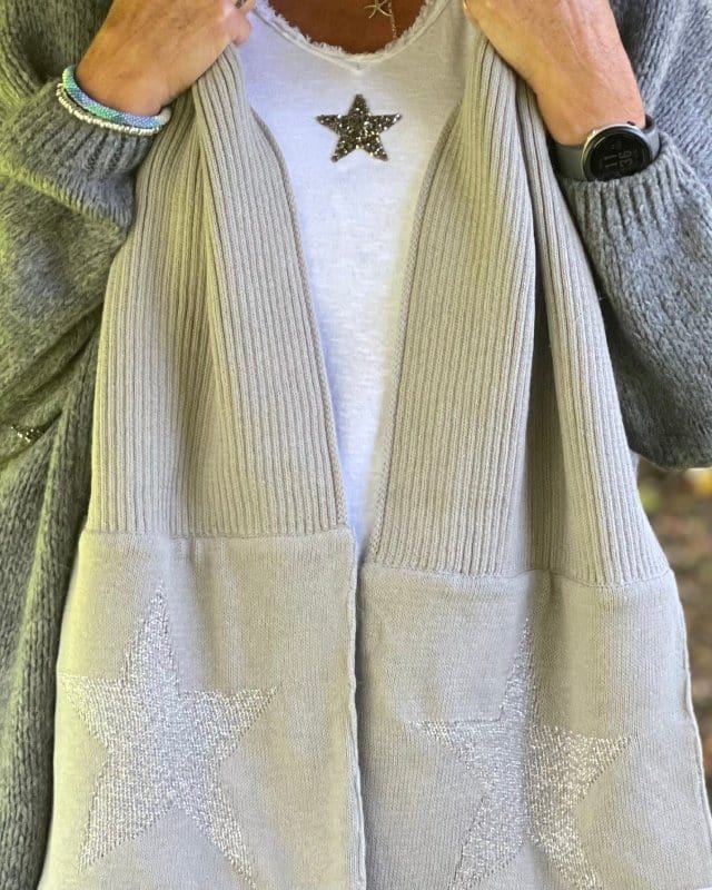 scarf Knitted Cotton Lurex Star Scarf - Pale Grey