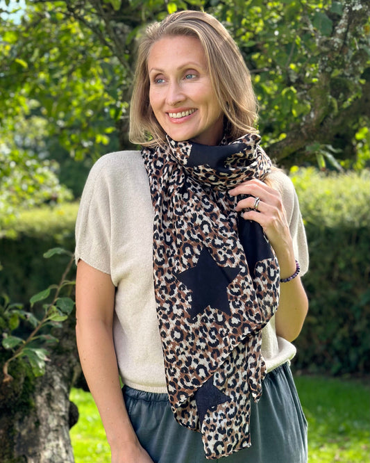 scarf Leopard Print And Stars Recycled Scarf - Black