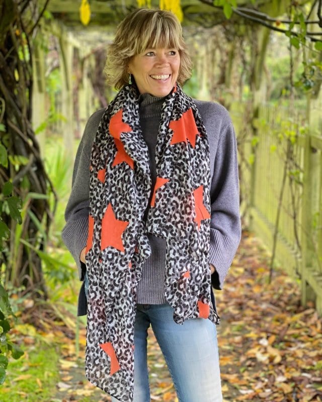 scarf Leopard Print And Stars Recycled Scarf - Orange