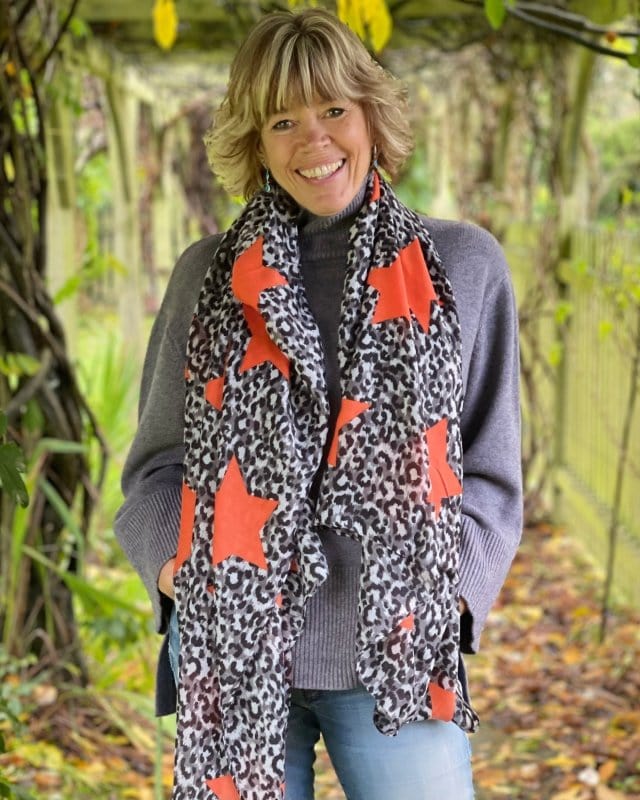 scarf Leopard Print And Stars Recycled Scarf - Orange