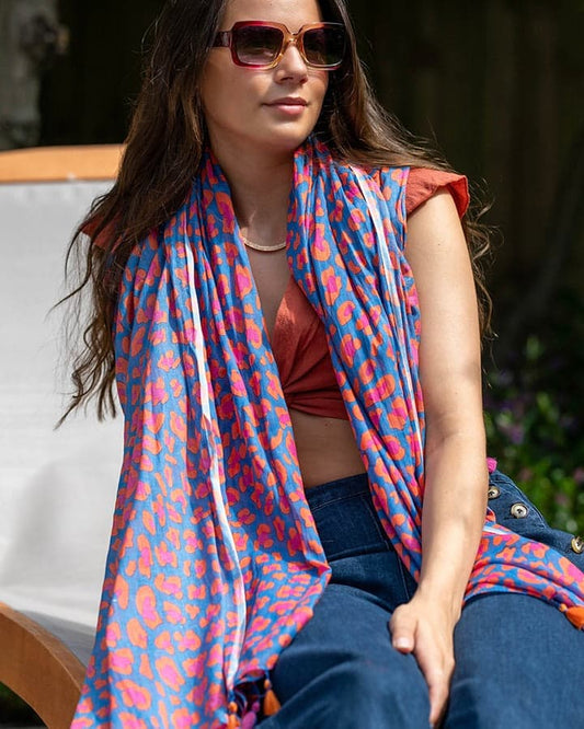 scarf Organic Cotton Print Scarf - Pink/Blue Camo With Tassels