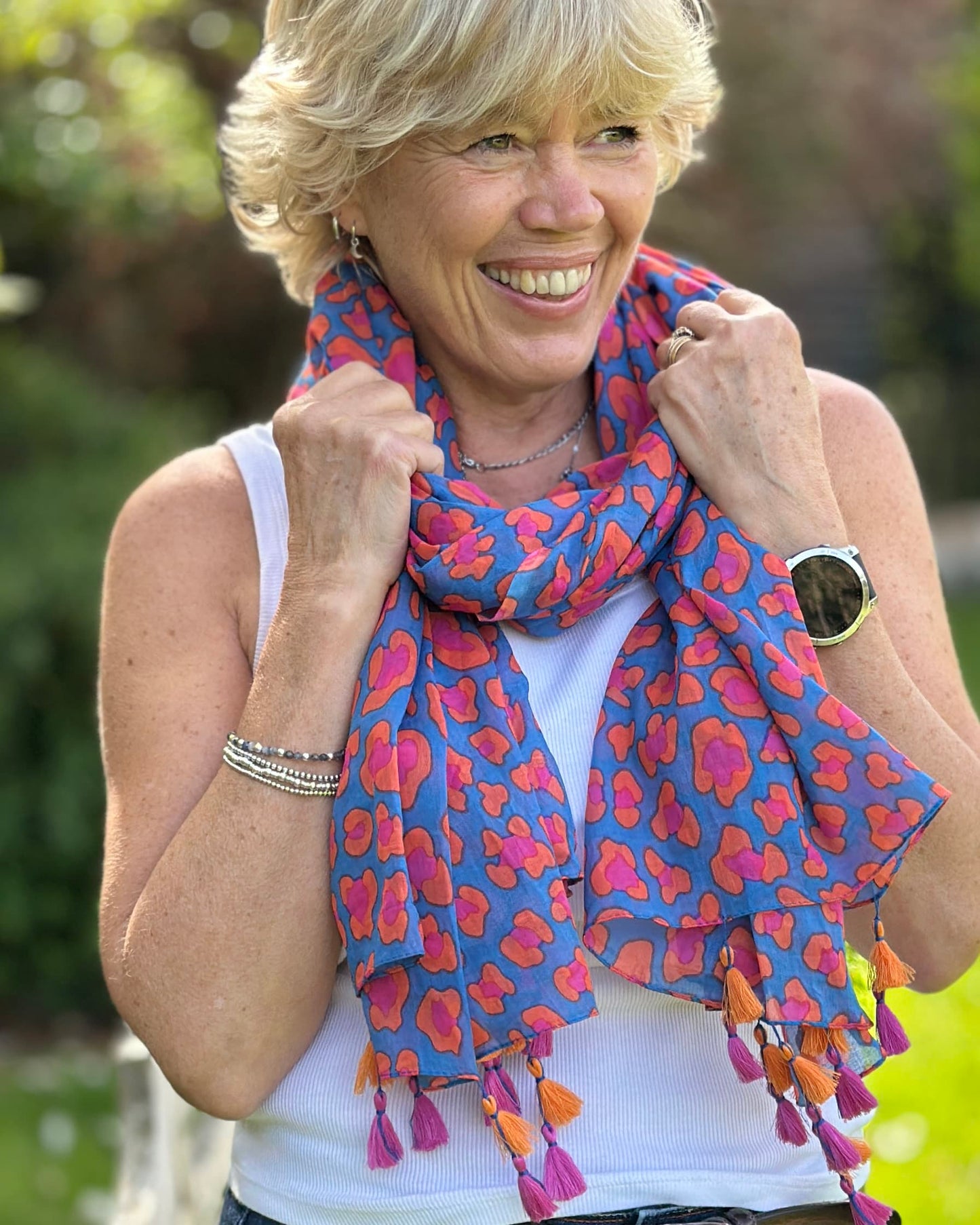 scarf Organic Cotton Print Scarf - Pink/Blue Camo With Tassels