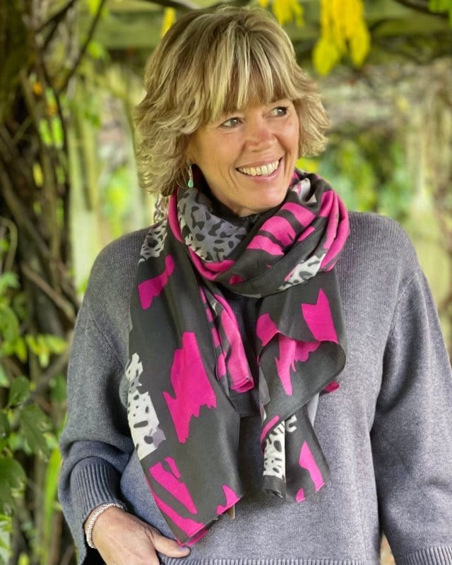 scarf Recycled Animal Print Scarf - Fuchsia And Greys