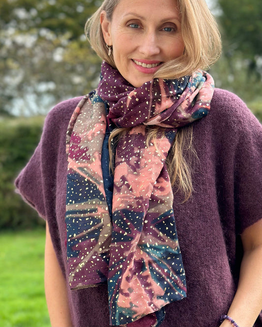 scarf Recycled Repreve Scarf - Abstract Aubergine Floral Foil Print