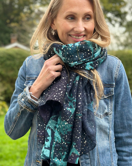 scarf Recycled Repreve Scarf - Abstract Navy Floral Foil Print