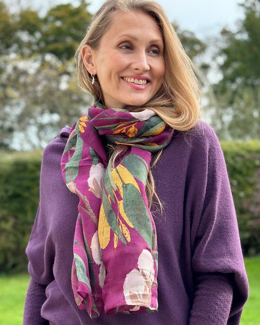 scarf Recycled Repreve Scarf - Aubergine Botanical Print