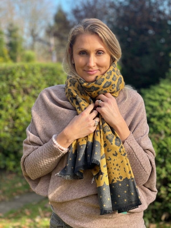 scarf Reversible Leopard Print Scarf - Mustard And Grey