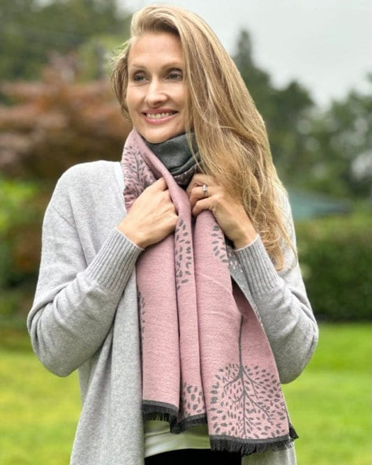 scarf Reversible Tree Of Life Scarf - Dusky Pink/Pale Grey