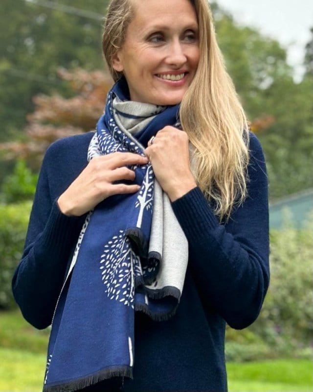 scarf Reversible Tree Of Life Scarf - Navy/Pale Grey