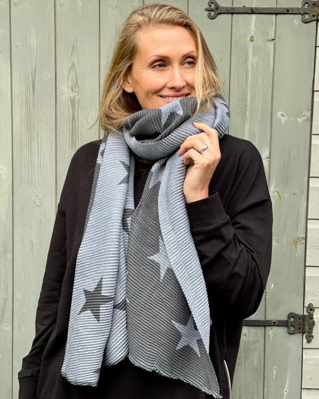 scarf Soft Crinkle Stars Scarf - Pale Grey And Grey