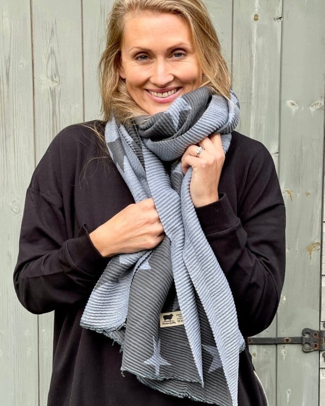 scarf Soft Crinkle Stars Scarf - Pale Grey And Grey