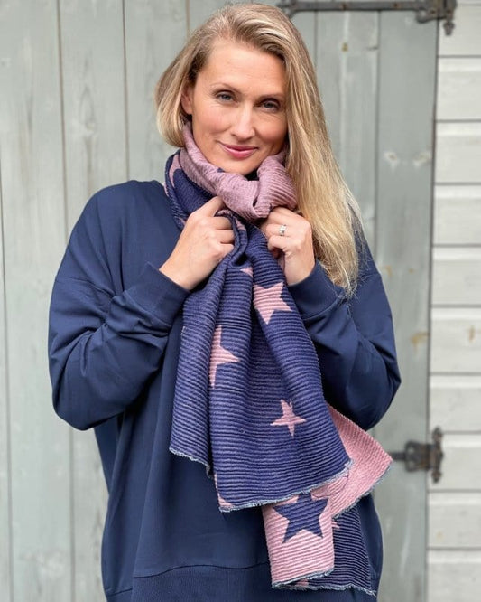 scarf Soft Crinkle Stars Scarf - Pink And Navy