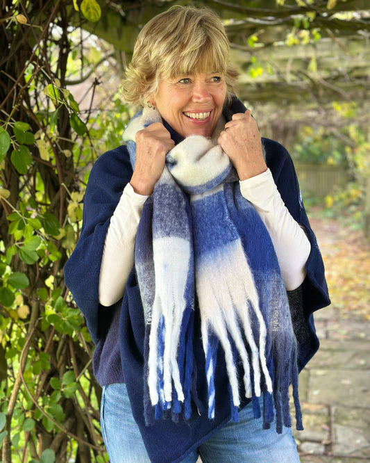 Scarves Cosy Winter Check Scarf - Navy/Cream