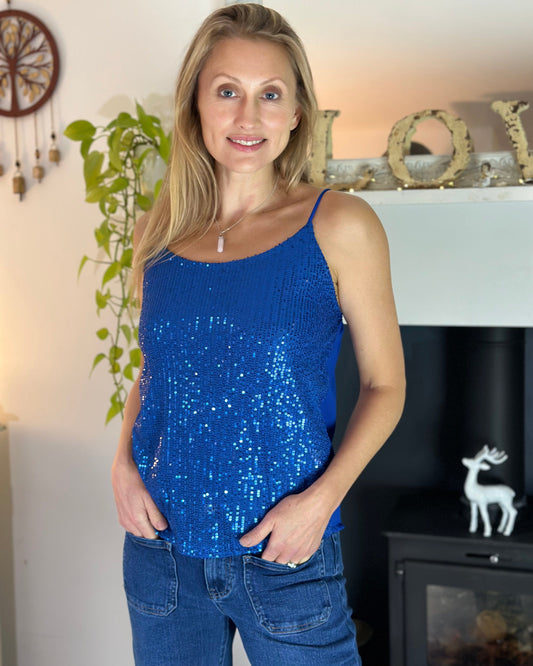 Sequin Camisole Top - Blue