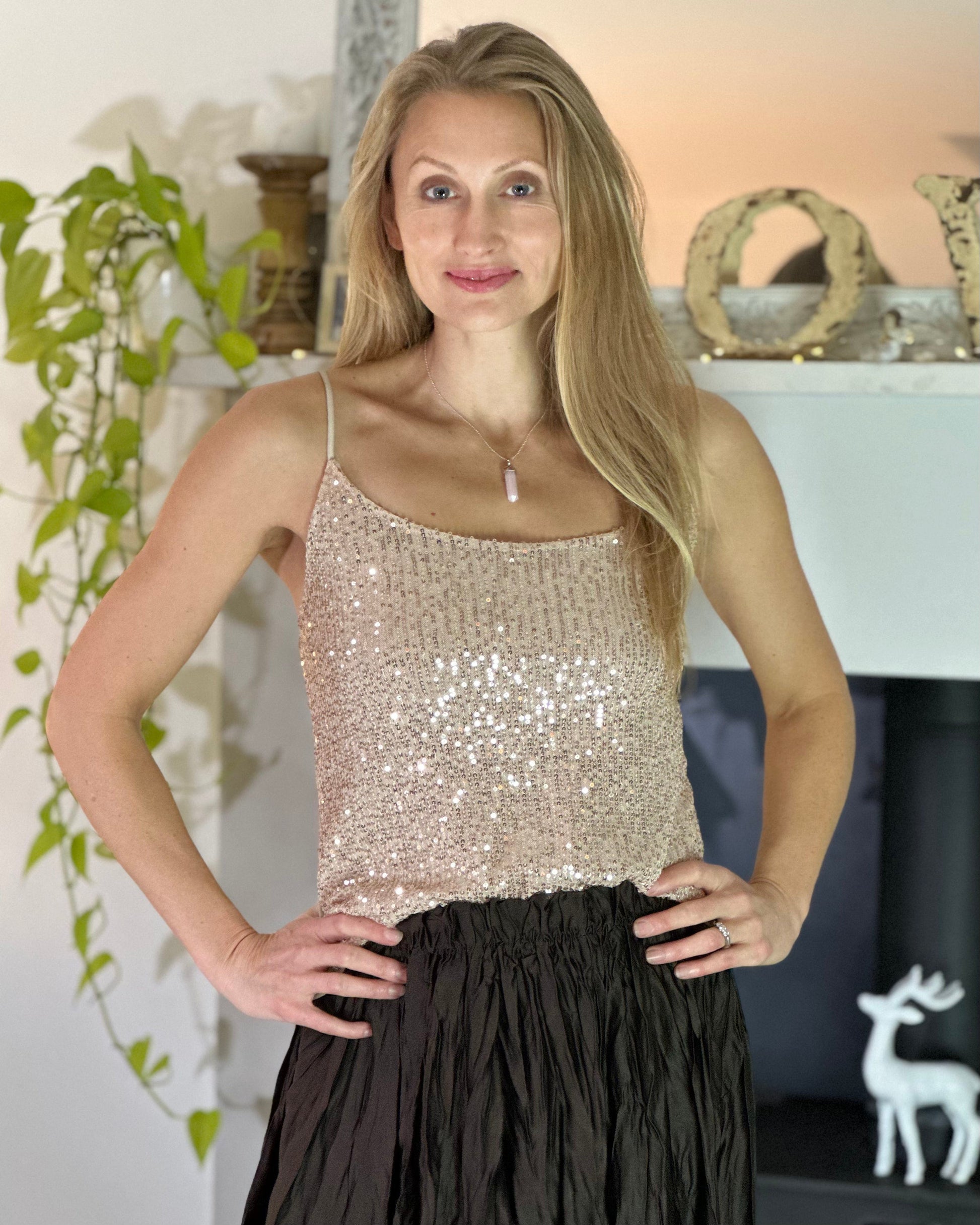 Sequin Camisole Top - Champagne Gold