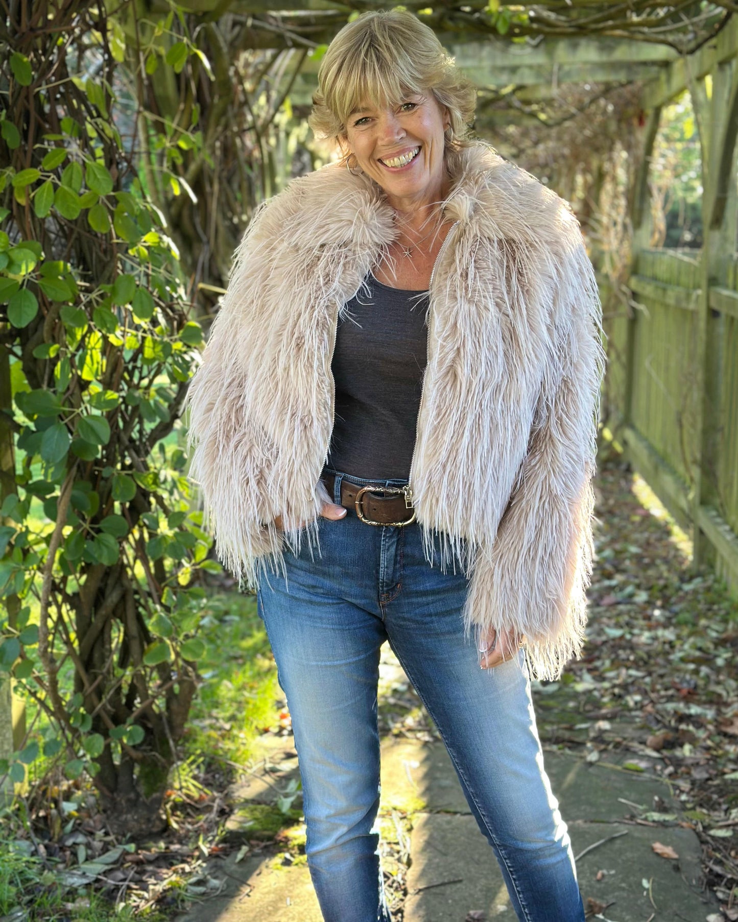 Shaggy Faux Fur Jacket - Oatmeal