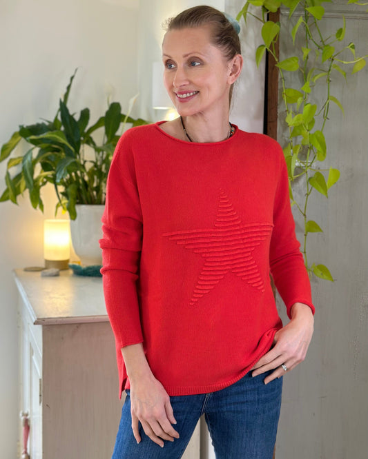 Soft Knit Appliqué with Star Jumper - Bright Red