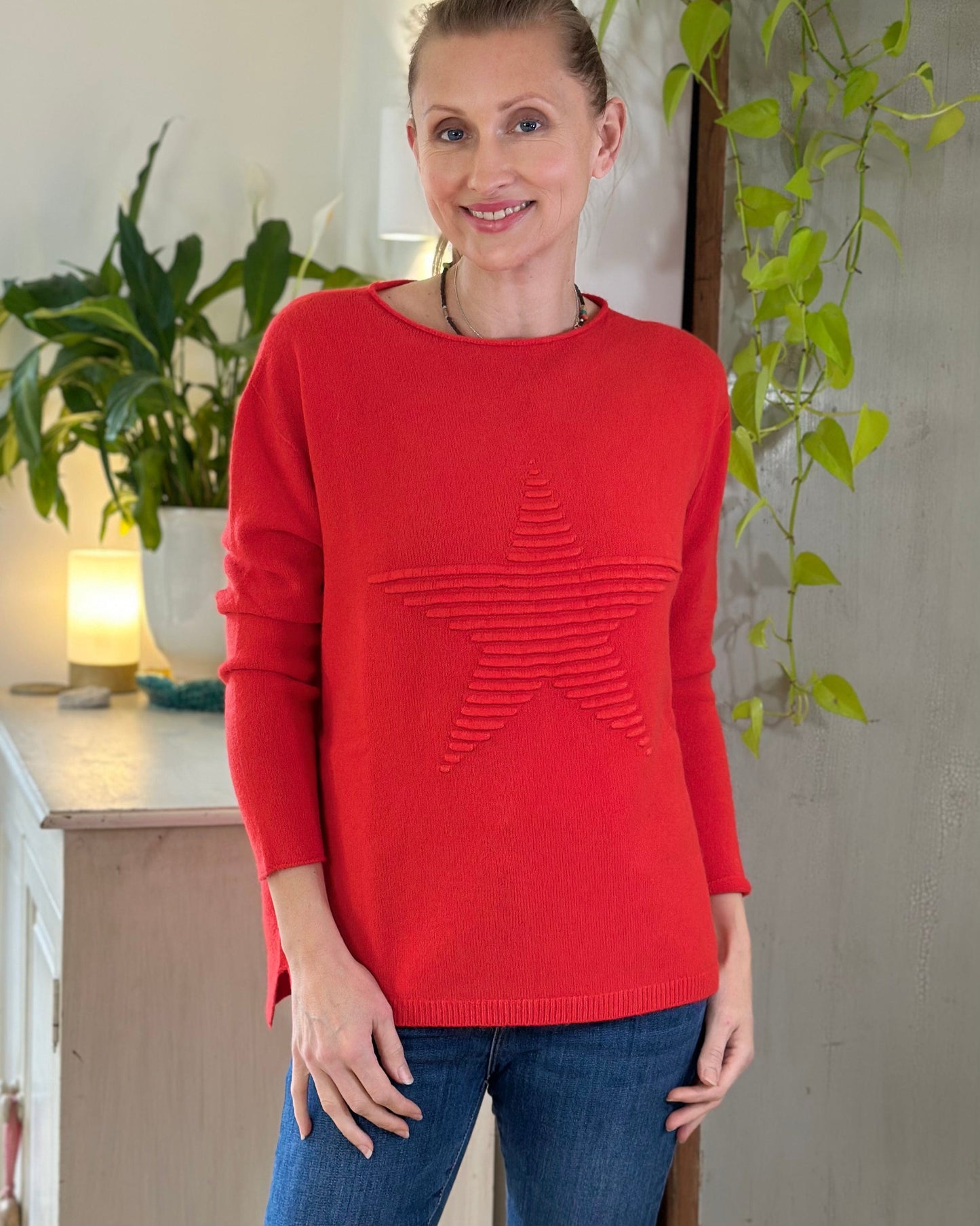 Soft Knit Appliqué with Star Jumper - Bright Red