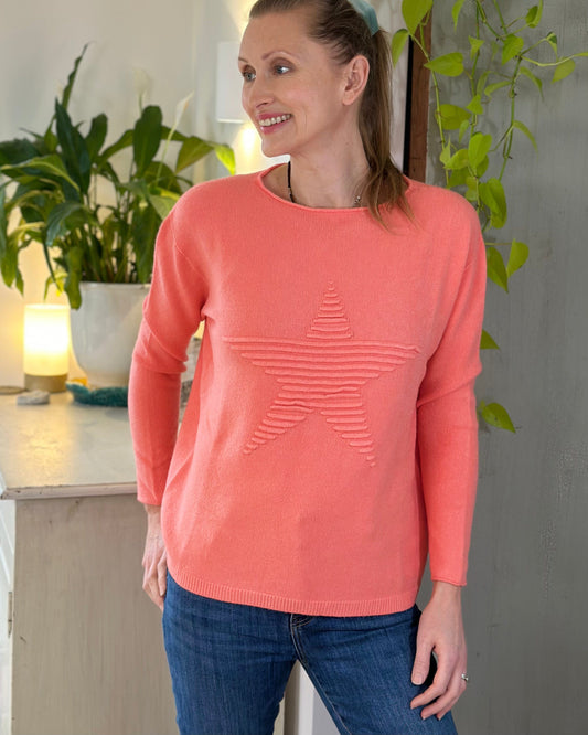 Soft Knit Appliqué with Star Jumper - Coral