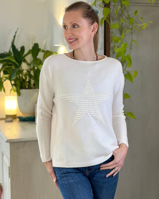 Soft Knit Appliqué with Star Jumper - Cream