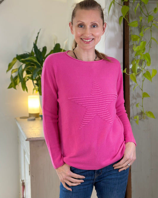 Soft Knit Appliqué with Star Jumper - Fuchsia