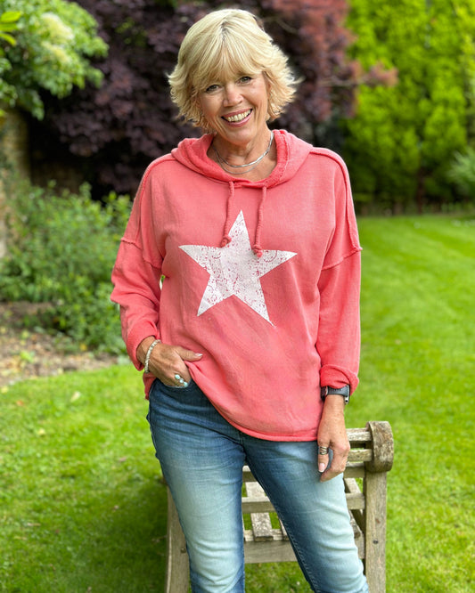 Star Hoodie Sweatshirt - Coral