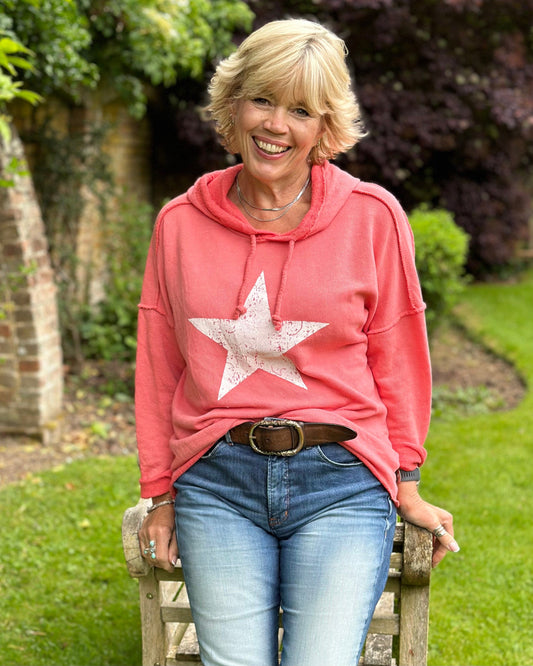 Star Hoodie Sweatshirt - Coral