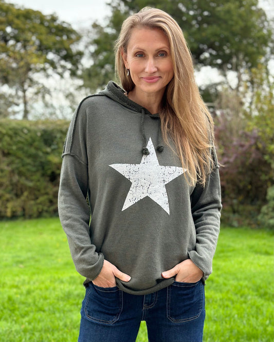 Star Hoodie Sweatshirt - Khaki