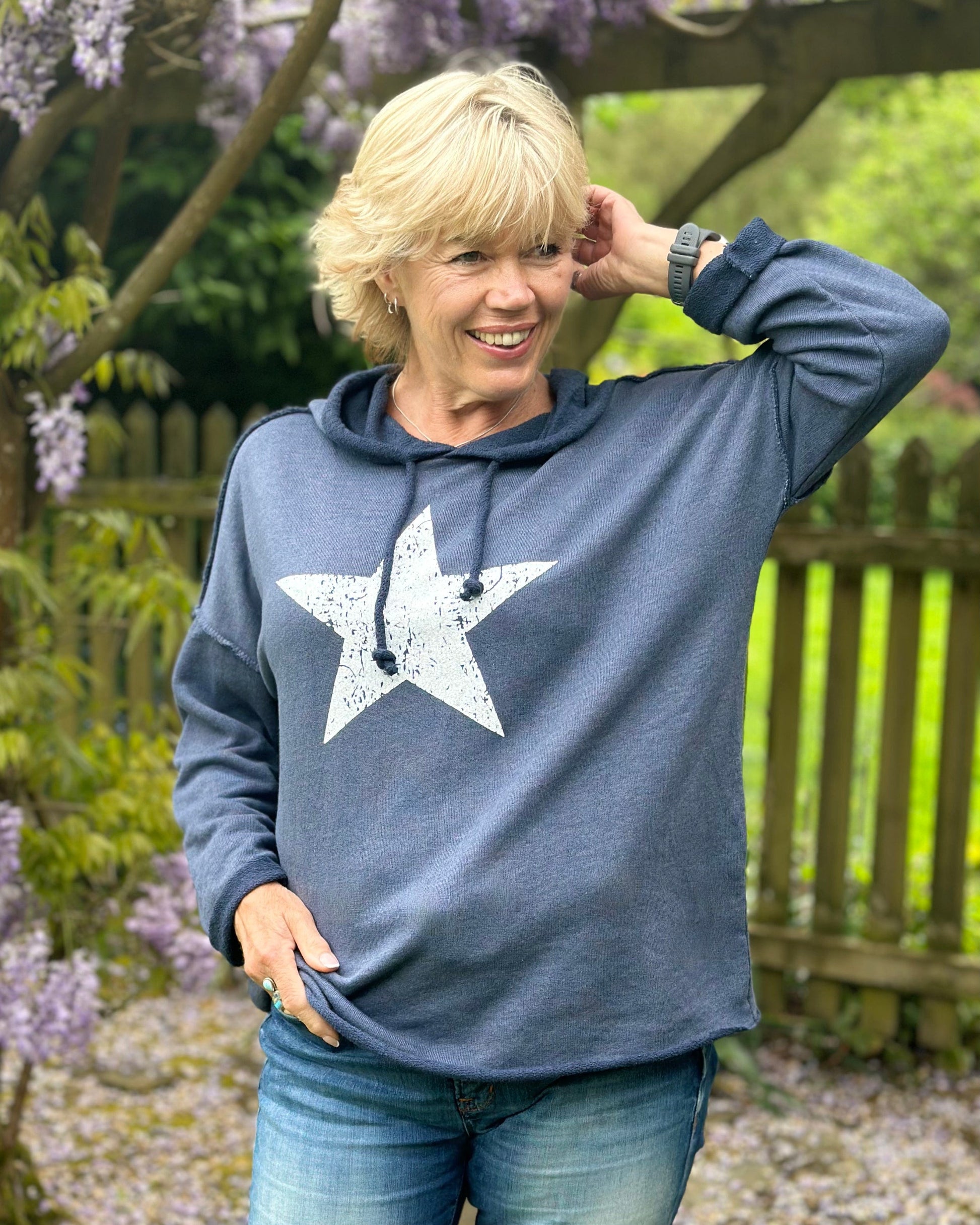 Navy star sweatshirt on sale