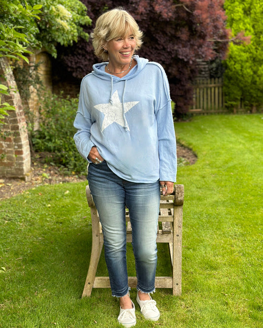 Star Hoodie Sweatshirt - Pale Blue