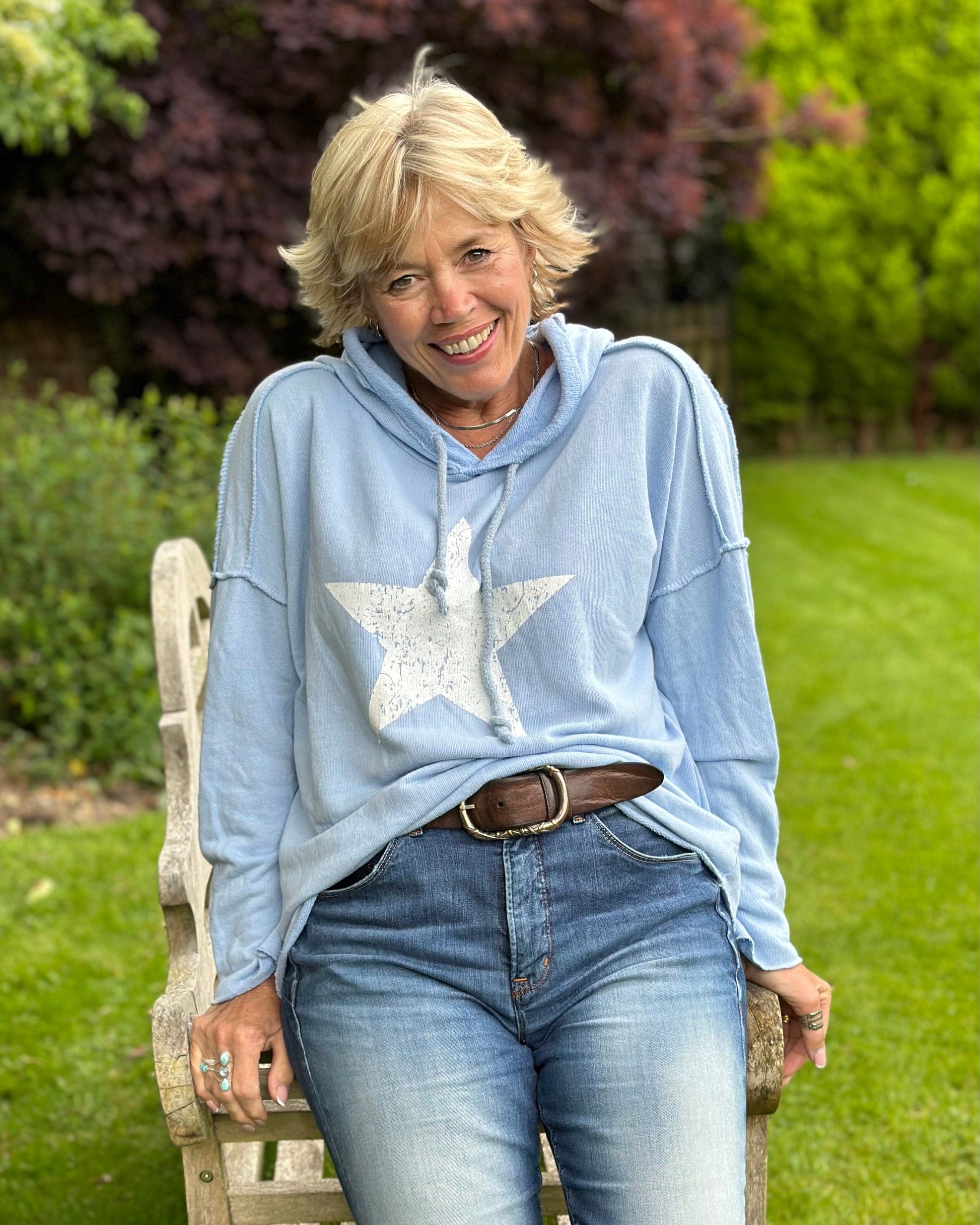 Star Hoodie Sweatshirt - Pale Blue