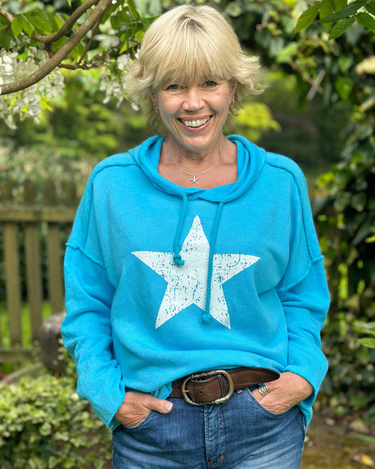 Star Hoodie Sweatshirt - Turquiose