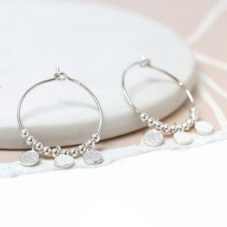 Sterling Silver Hoop Earrings With Tiny Discs And Beads