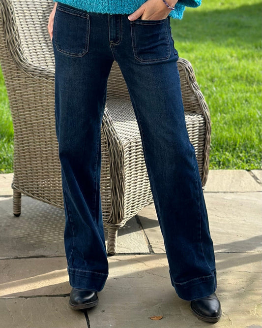 Stretchy Wide Leg Jeans - Dark Denim