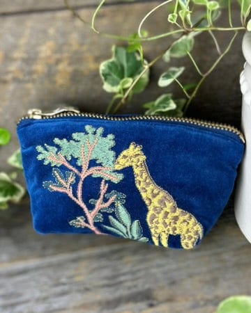 Velvet Giraffe Mini Coin Purse - Blue