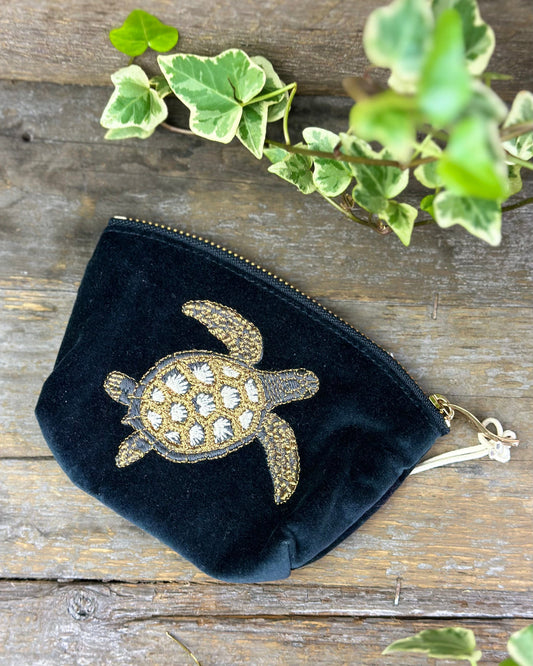 Velvet Turtle Mini Coin Purse - Charcoal