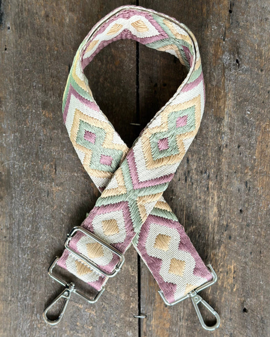 accessory Bag Strap - Aztec Dusky Pink, Sage And Cream Print