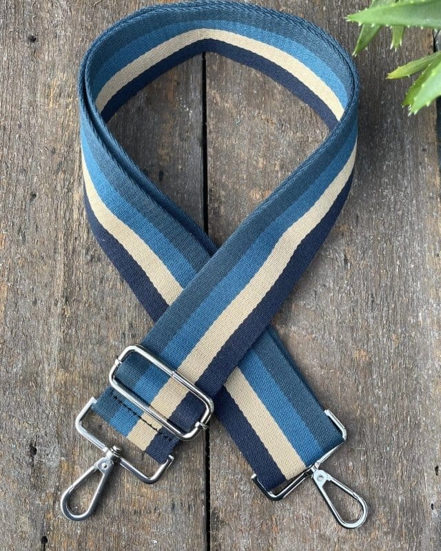 accessory Bag Strap - Blue And Beige Stripes Print
