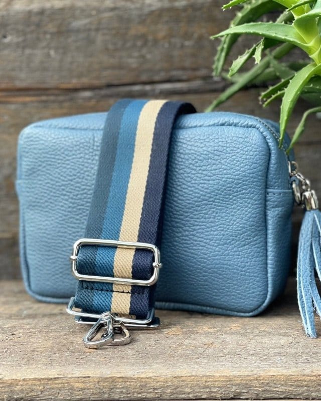 accessory Bag Strap - Blue And Beige Stripes Print