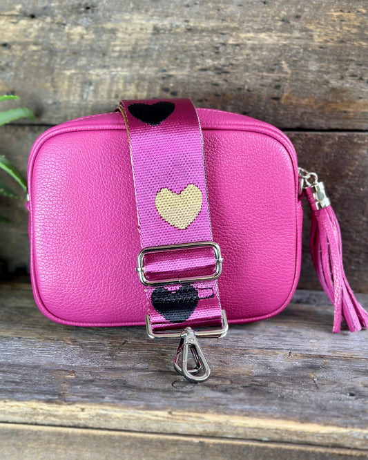 accessory Bag Strap - Magenta, Gold & Black Hearts Print