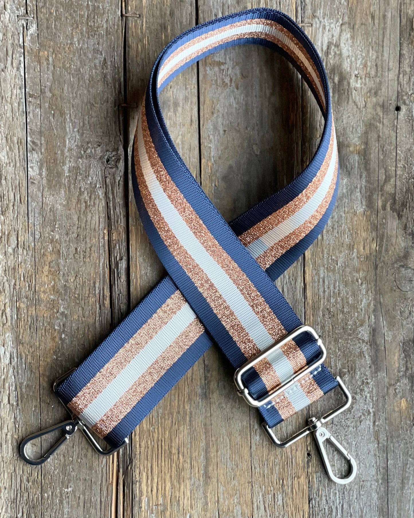 accessory Bag Strap - Navy And Rose Gold Stripes Print