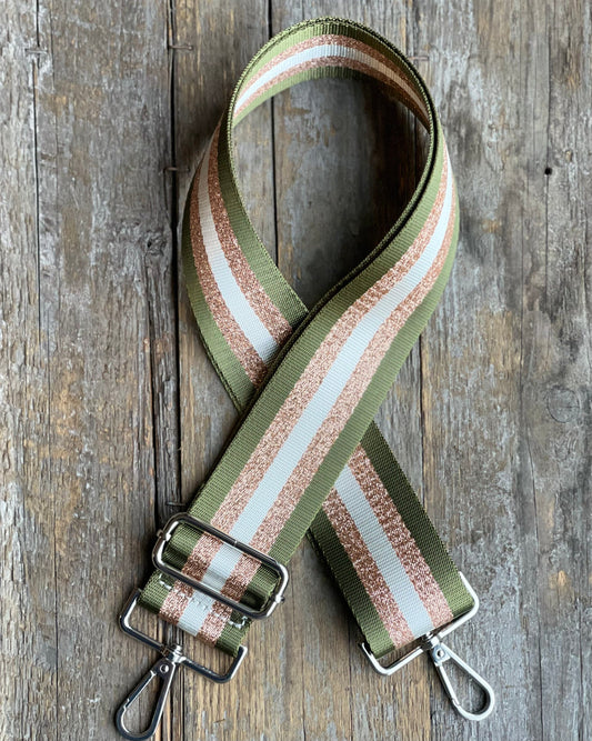 accessory Bag Strap - Olive And Rose Gold Stripes Print