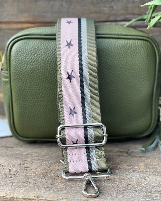 accessory Bag Strap - Pale Pink And Olive Stars Print