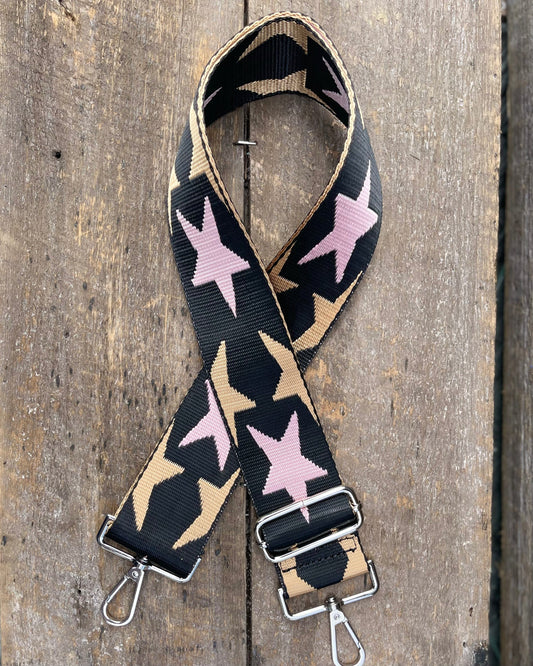 accessory Bag Strap - Pink And Gold Stars Print